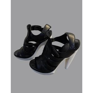 Balenciaga Black White Strappy Leather Cut-Out Open Toe Heel Women's EU 41